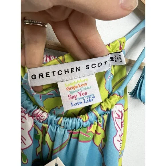 Gretchen Scott Halter Tassel Tie Dress Sz M Mystic Garden NWT Turquoise Floral - Picture 6 of 14
